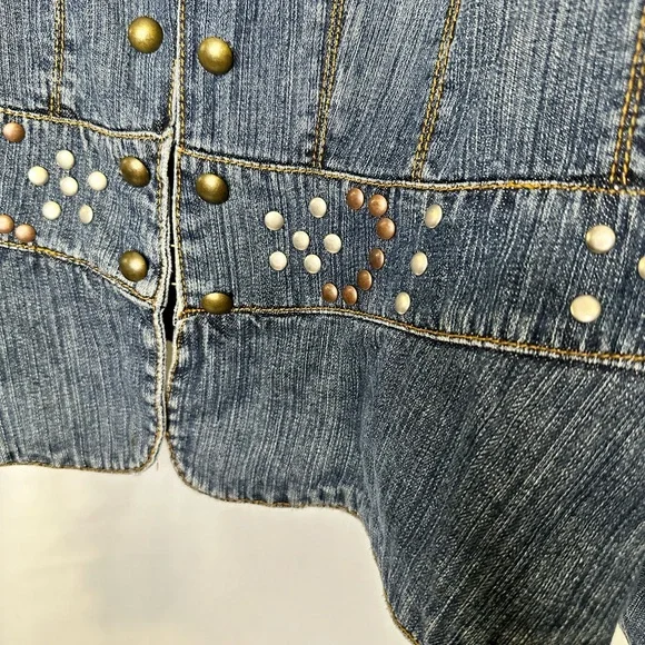 Faded Glory Jean Jacket with Stud and hook and bar closures Band Boho Glam Biker - Picture 2 of 7